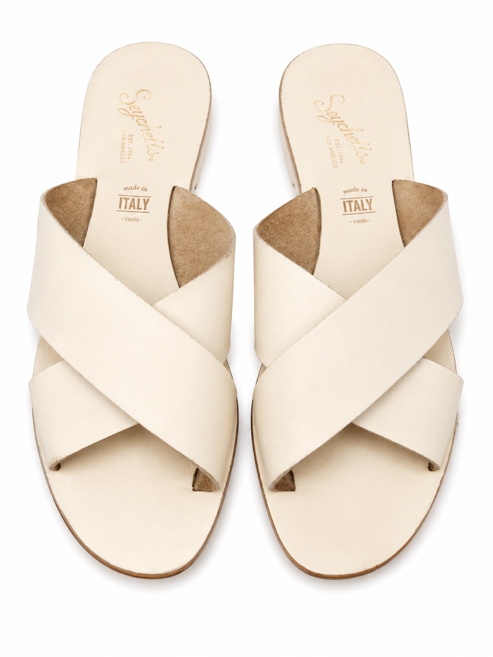Seychelles Women White Leather Criss Cross Slide Sandals Made in Italy US 8.5